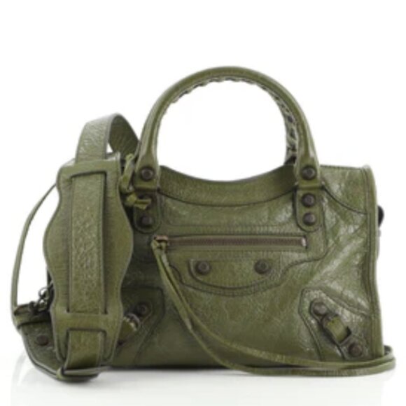 Balenciaga Vert Veronese Olive Green Lambskin Leather Mini City Bag - Picture 1 of 7